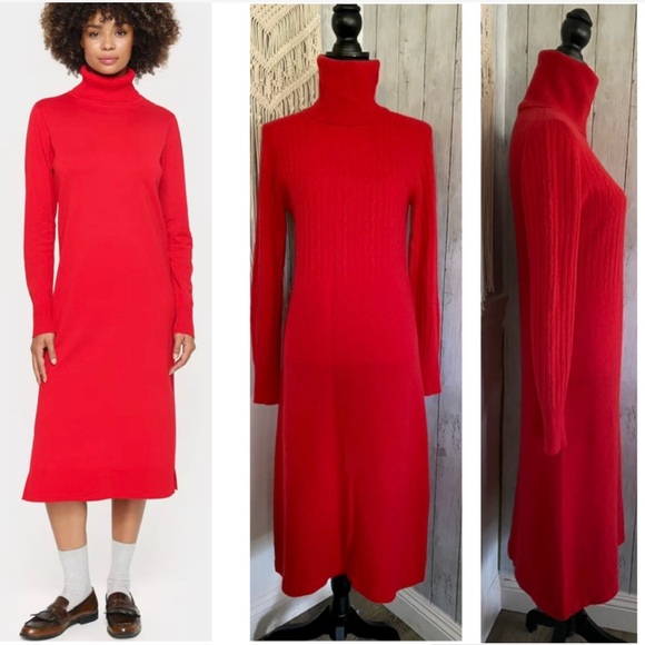 100% Cashmere Mock Neck MIDI Dress - Picture 1 of 13